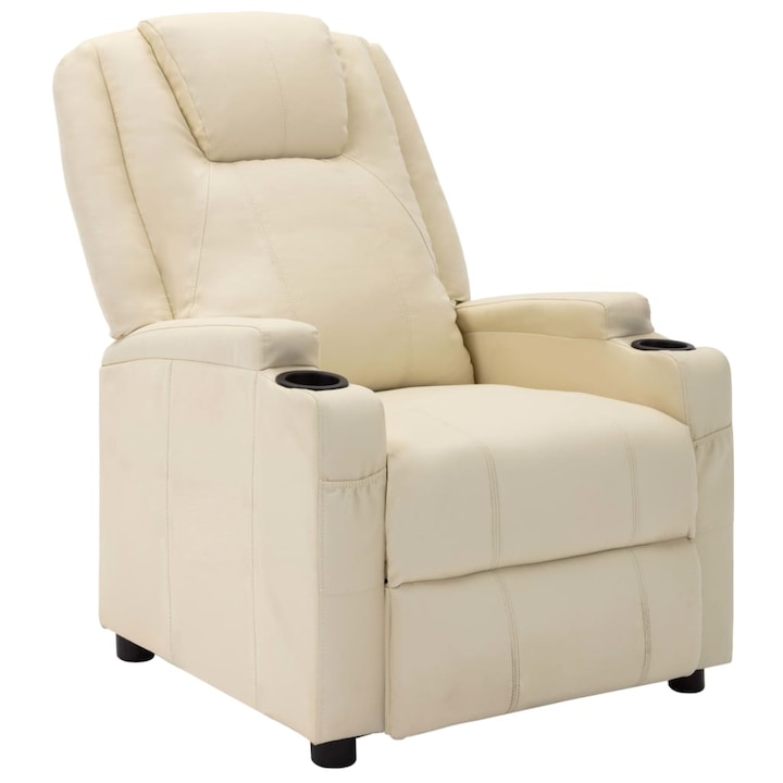 vidaXL krémfehér műbőr dönthető fotel állítható fejtámlával és lábtartóval 75 x 88 x 106 cm