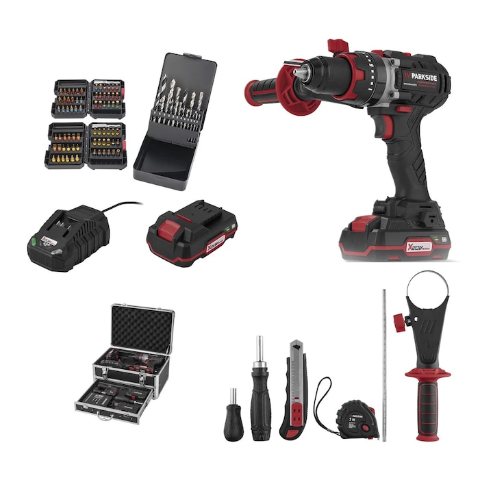 ParkSide PSBSAP 20-Li C3 Performance Kétsebességes akkus fúró, ütvefúró, behajtó gép készlet, 20V, 64 Nm, hordozó kofferben