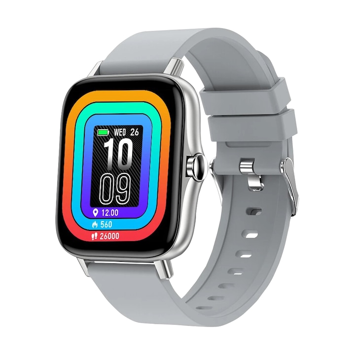 Smartwatch sport, Curea din silicon, Notificare apel/text/social media, Monitorizare activitate fizica, Pedometru, IOS/Android, Argintiu
