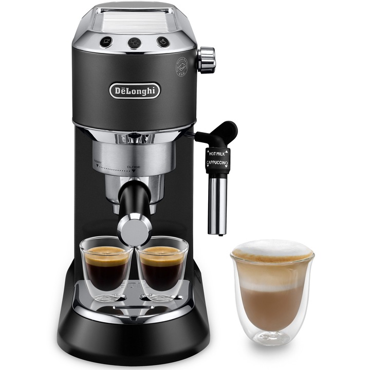 Espressor manual De’Longhi Dedica Style EC 685.BK, 1300 W, 15 bari, 1.1 l, slim, negru