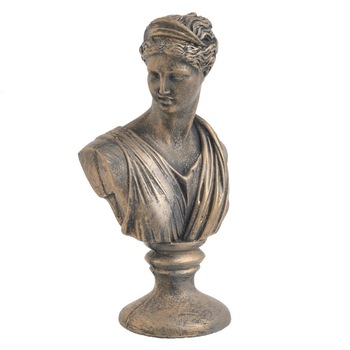 Decoratiune, bust roman femeie, gold antic, 11 x 17 x 30 cm Decoratiune, bust roman femeie, gold antic, 11 x 17 x 30 cm