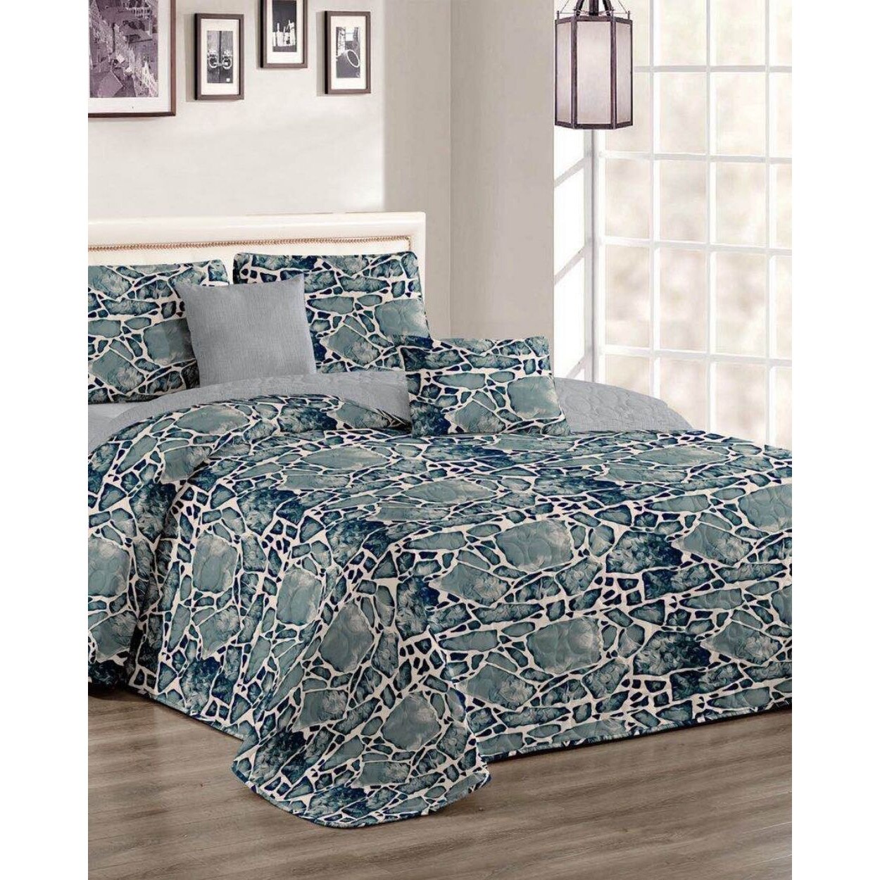 Cuvertura de pat + 2 Fete de Perne, Bumbac Tip Finet, Imprimata, Pat 2 persoane, C04-32