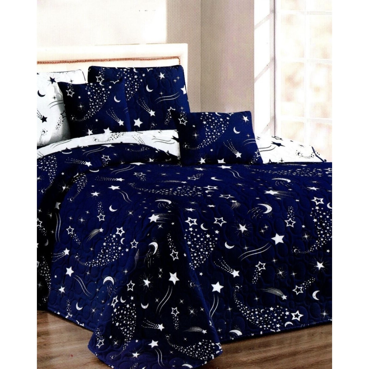 Cuvertura de pat + 2 Fete de Perne, Bumbac Tip Finet, Imprimata, Pat 2 persoane, C04-38