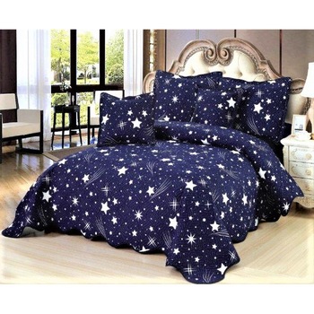 Cuvertura de pat dublu, Bumbac 100%, 5 piese, 230 x 250 cm, Cer Instelat Cuvertura de pat dublu, Bumbac 100%, 5 piese, 230 x 250 cm, Cer Instelat