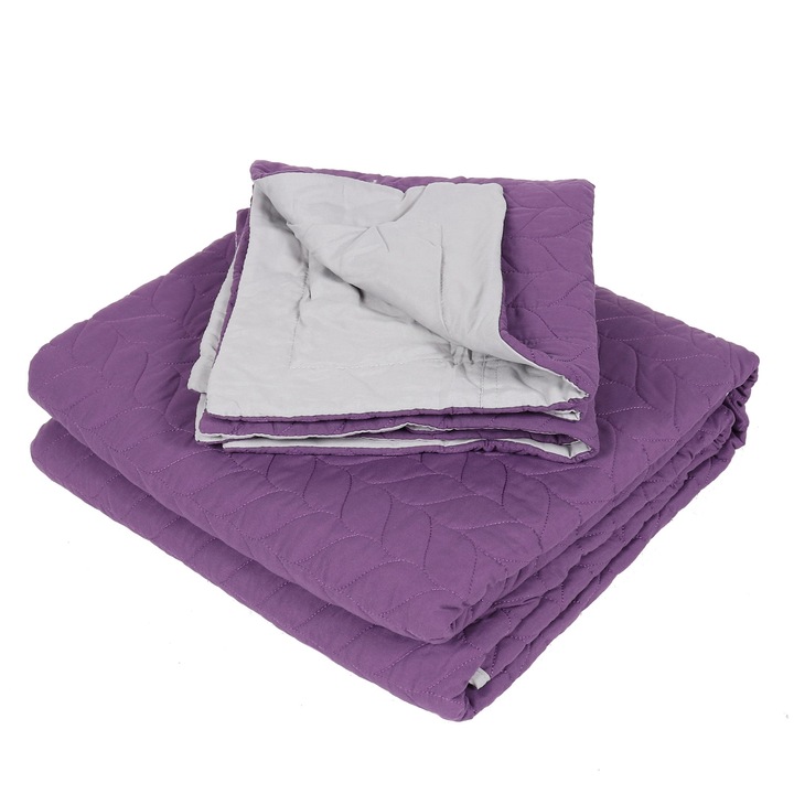 Калъфка за легло + 2 калъфки за възглавници, Caressa, 100% микрофибър, 180 x 220 см, лилаво / сиво