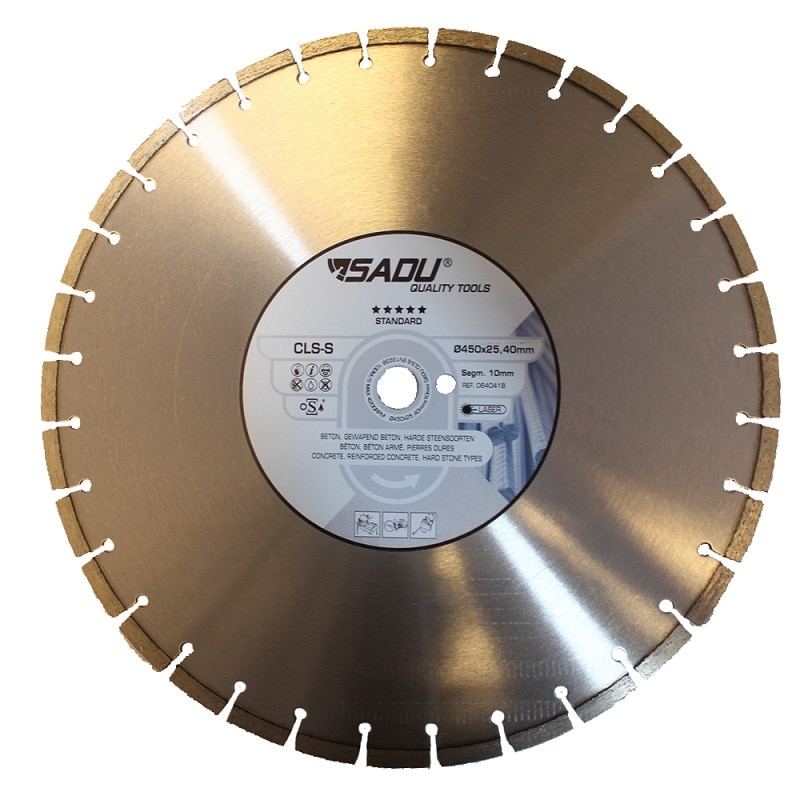 Disc diamantat CLS-S de la SADU, diametru exterior disc 450mm, diametru interior disc 25.4mm, pentru beton vechi