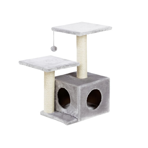 Ansamblu joaca pentru pisici, TImeTrade, casa, gri, 40 x 30 x 60 cm