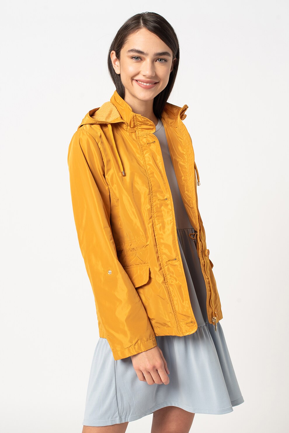 Romeo Gigli,Jacheta cu fermoar, gluga si snur, Galben mustar