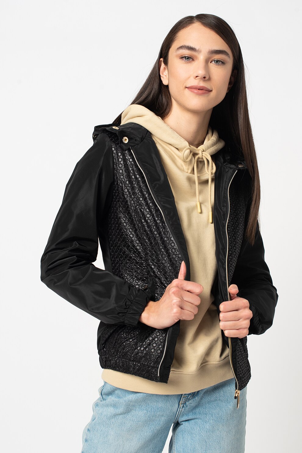 Romeo Gigli, Jacheta cu broderie frontala si gluga, Negru