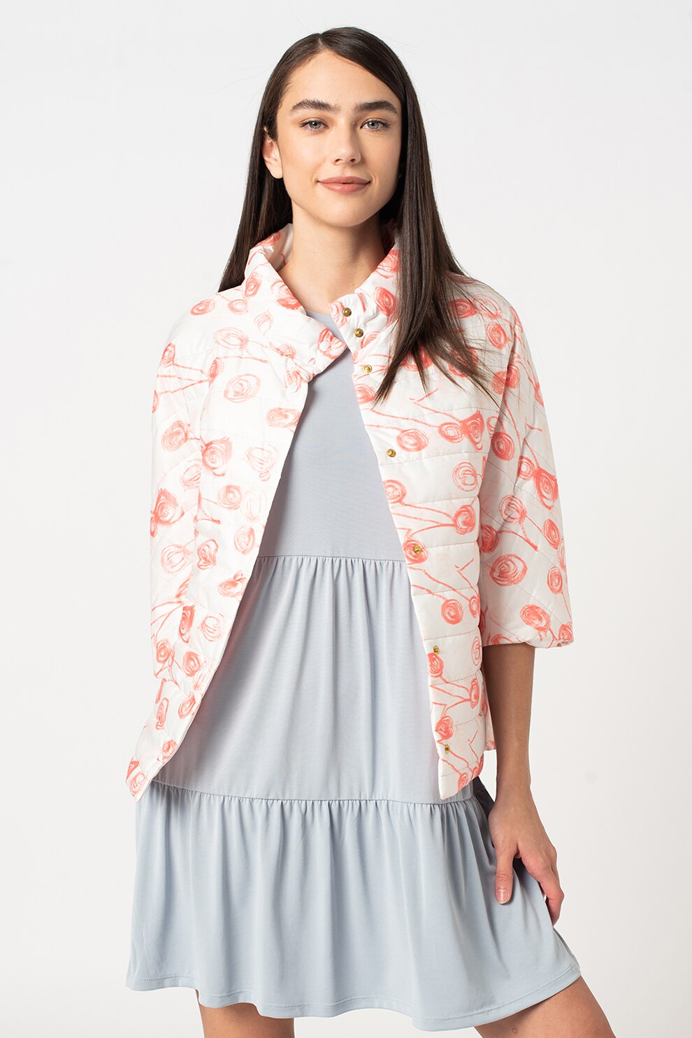 Romeo Gigli, Jacheta matlasata cu maneci 3/4, Alb/Roz