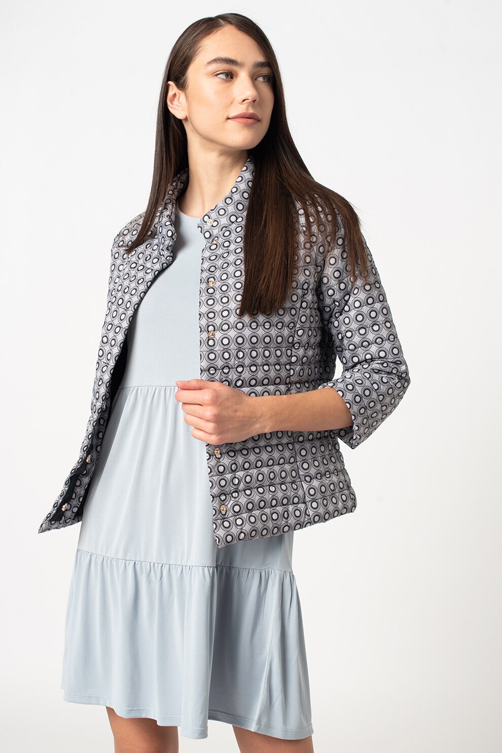 Romeo Gigli, Jacheta matlasata cu maneci 3/4, Gri/negru