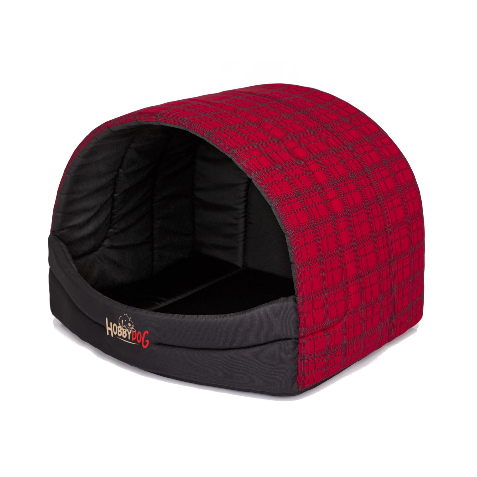 Drompter box doghouse Rosu in carouri 50x38x32 cm