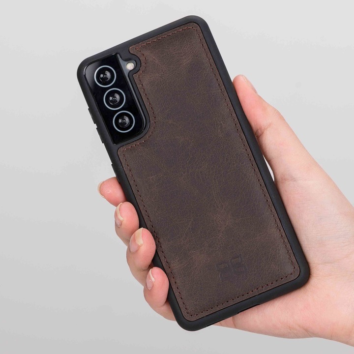 Samsung Galaxy S21 burkolat, Bouletta Flex Cover, vékony természetes bőr + puha TPU keret, hátlap, Tiguan barna