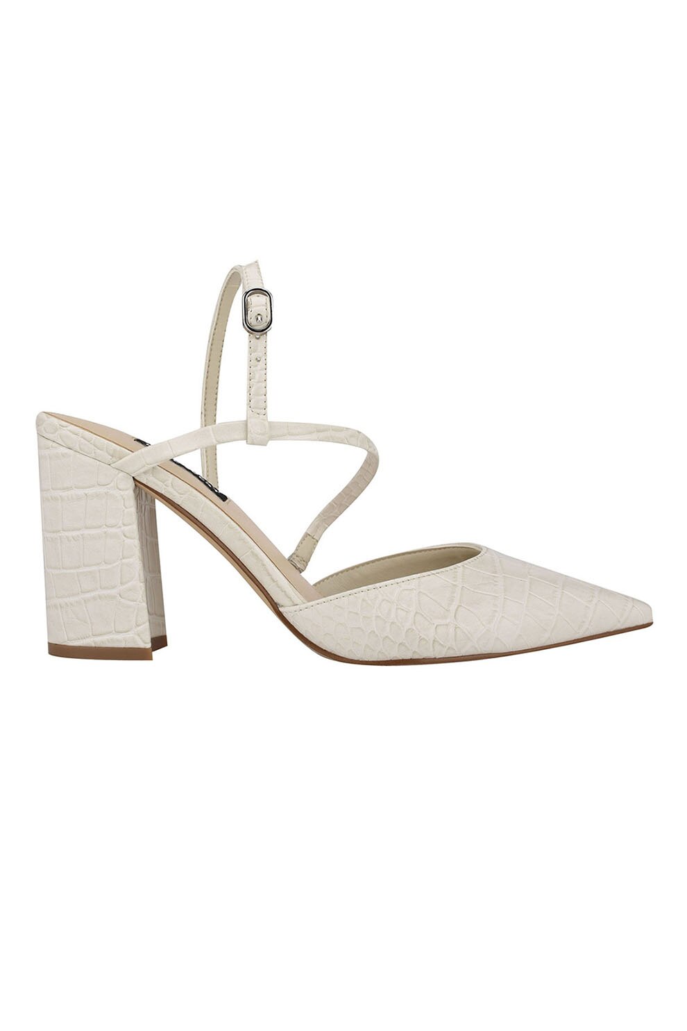 NINE WEST, Pantofi cu varf ascutit si aspect de piele de crocodil Cache, Alb prafuit, 6