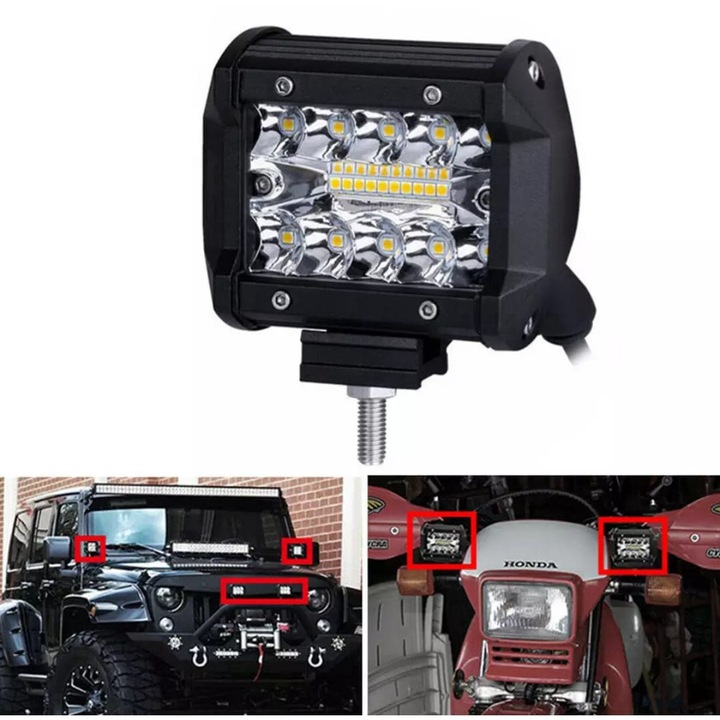 AutoREY® LED лента, 60W Offroad 10см 6000LM, за SUV, ATV, камион, оборудване, лесен монтаж, прожекторно осветление, IP67 устойчивост, алуминиев корпус, бял цвят 6000K