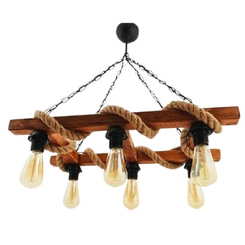 Corp de iluminat,Cojom, Scari, cu 6 becuri, dulie E27, din lemn masiv si franghie Corp de iluminat,Cojom, Scari, cu 6 becuri, dulie E27, din lemn masiv si franghie
