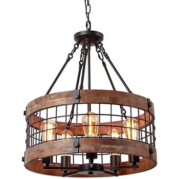 Candelabru Cojom Ares 6, retro/vintage, 6xE27, lemn maro cu metal negru Candelabru Cojom Ares 6, retro/vintage, 6xE27, lemn maro cu metal negru