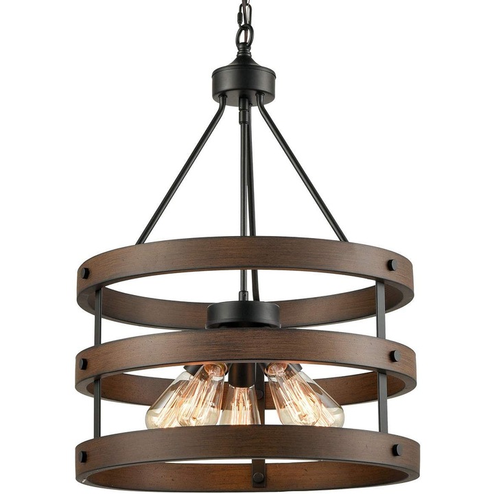 Candelabru Cojom Reno,5m retro/vintage, 6xE27, lemn maro cu metal negru