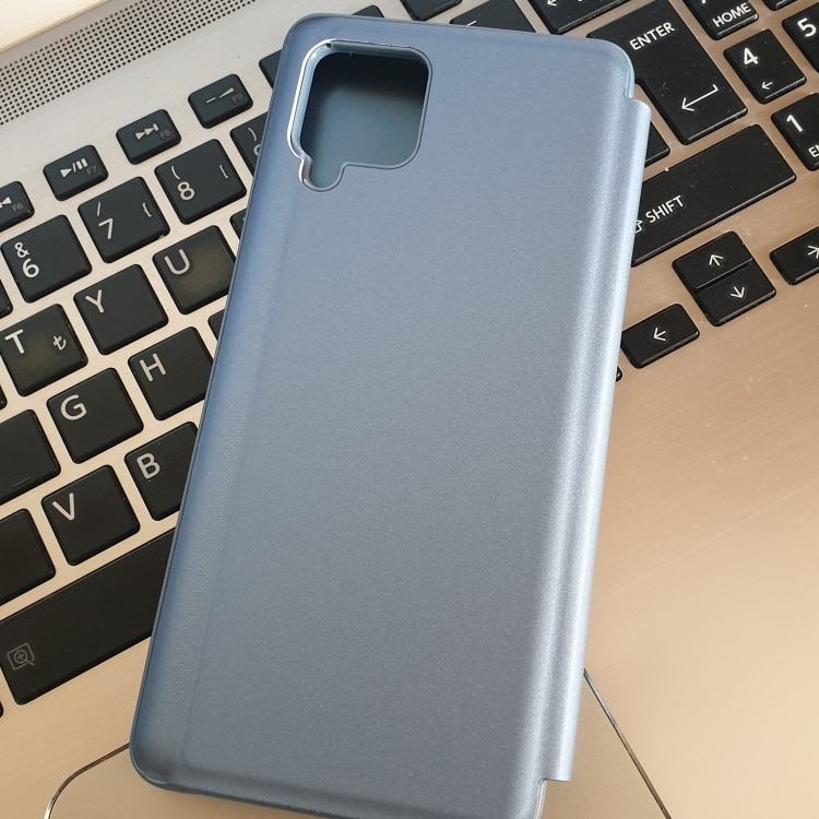 Husa Carte Clear View pentru Samsung Galaxy A42 5G, Functie Stand, Albastru