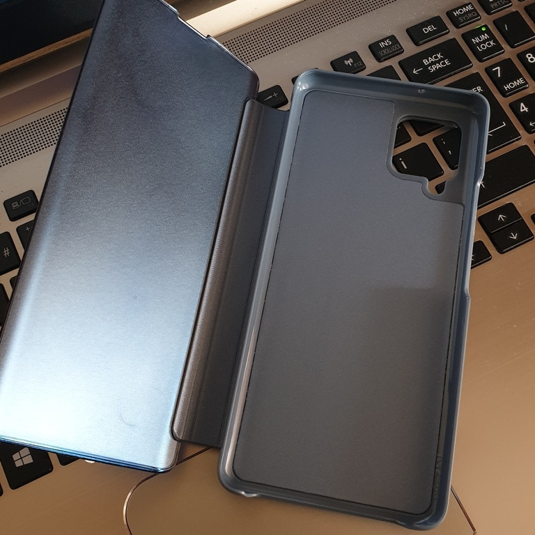 Husa Carte Clear View pentru Samsung Galaxy A42 5G, Functie Stand, Albastru