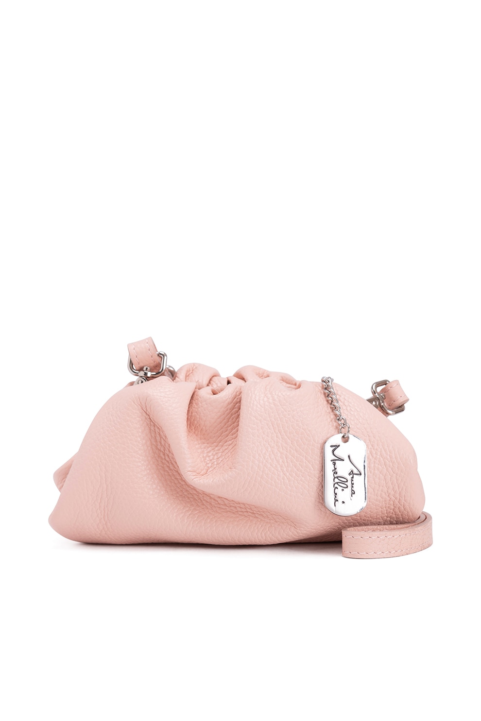 Anna Morellini, Geanta de piele cu bareta de umar si accesoriu logo Drusilla, Roz pastel