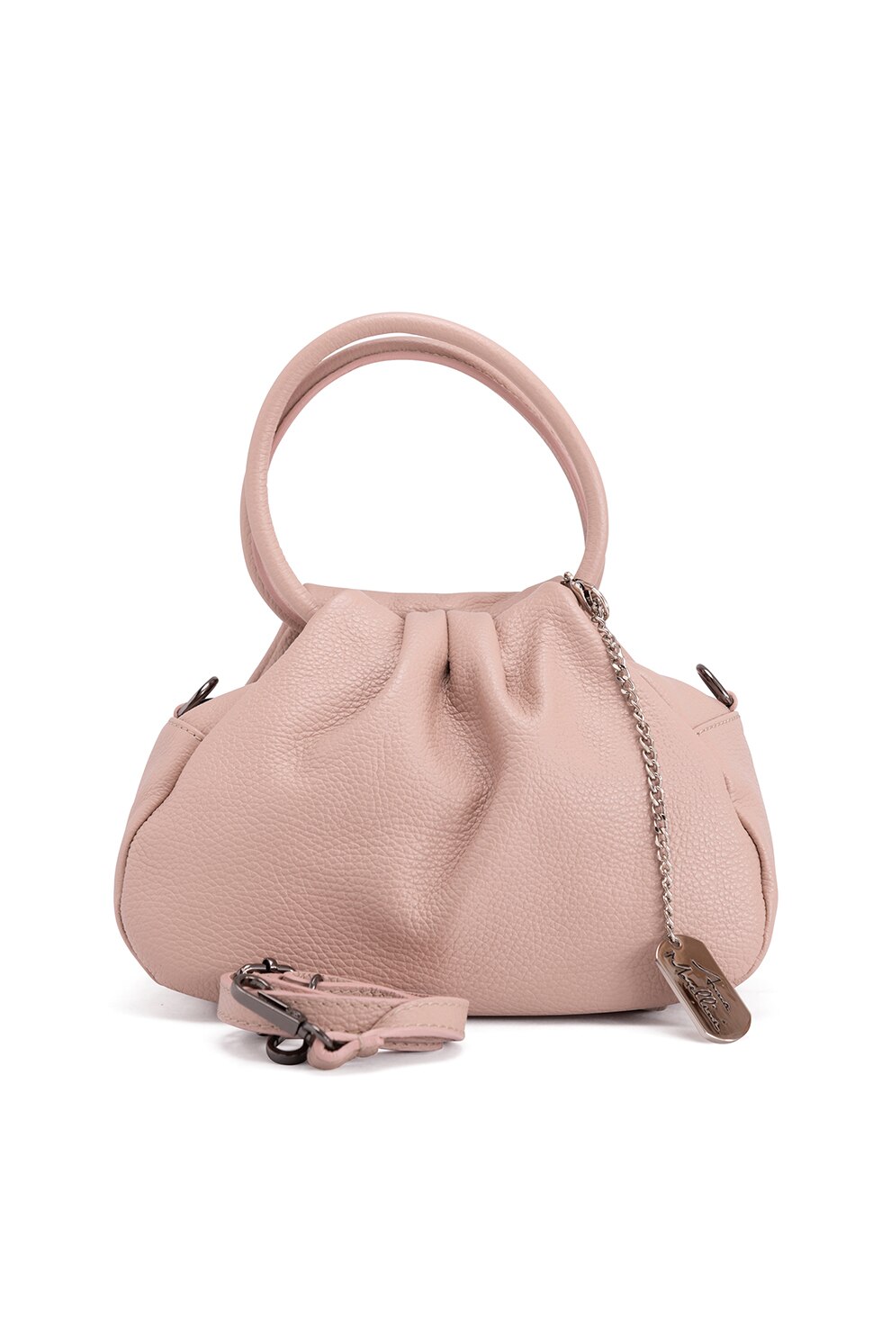 Anna Morellini, Geanta de piele cu maner, aspect granulat si manere circulare Aida, Roz prafuit