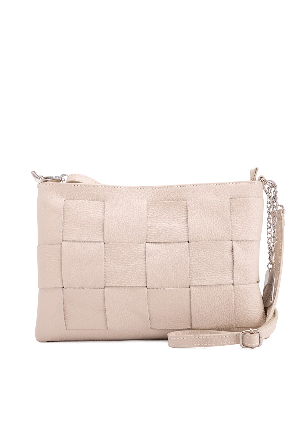 Anna Morellini, Geanta de piele cu bareta de umar si aspect tesut, Bej