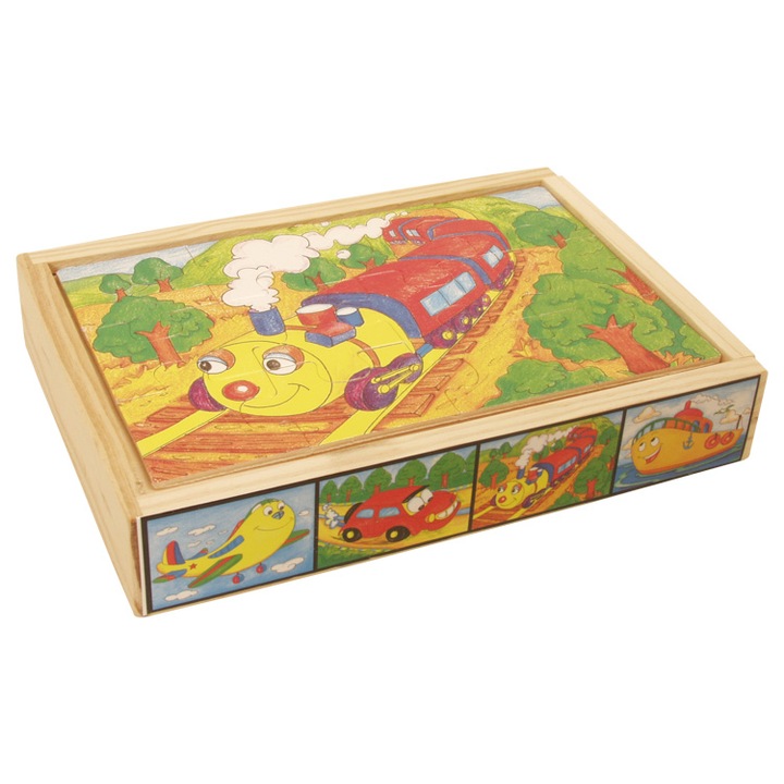 Puzzle 48 piese modele mijloace de transport, LEMN
