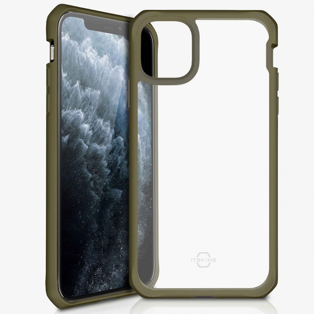 Husa IT Skins Hybrid Solid compatibila cu iPhone 11 Pro Max, Kaki & Transparent