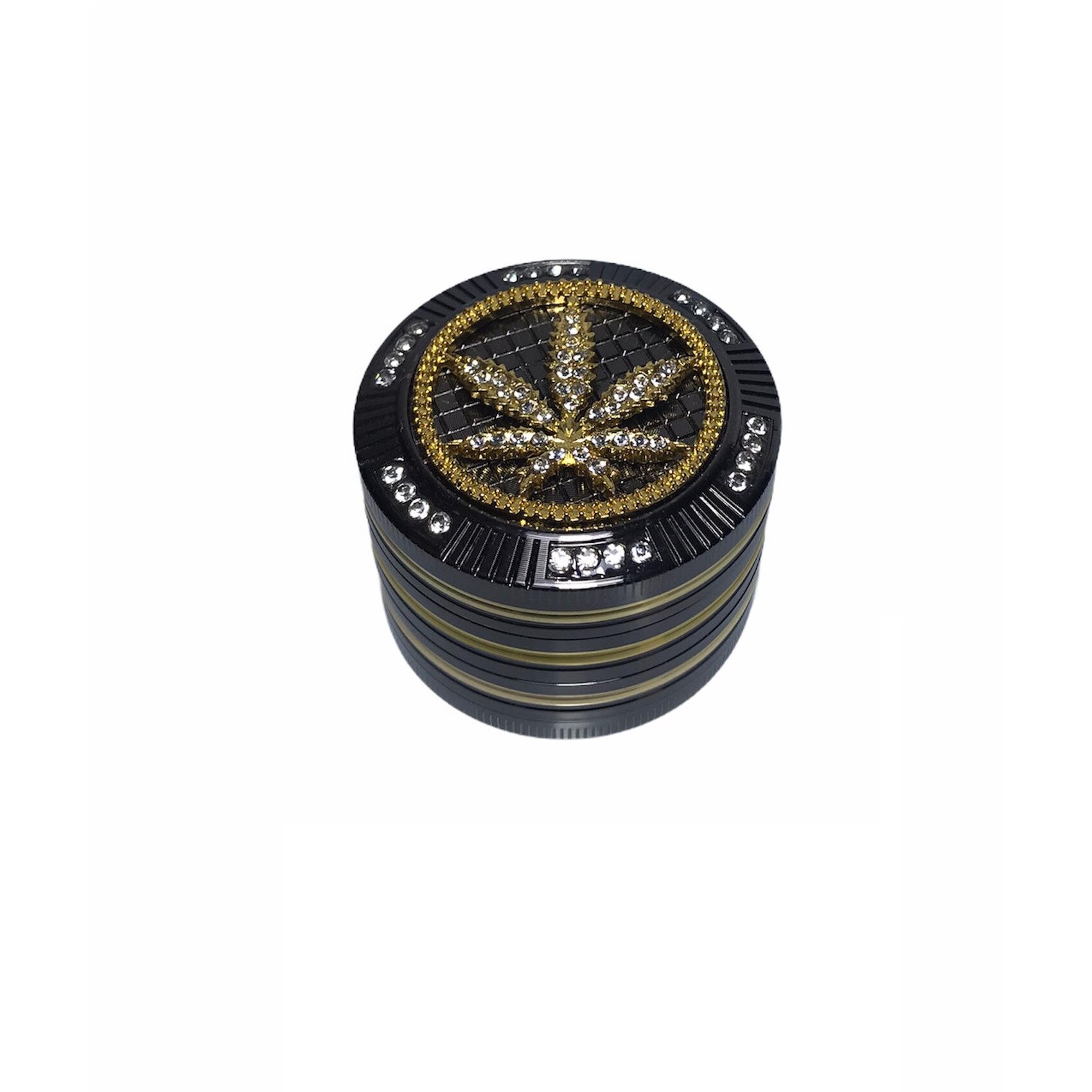 Grinder metalic Gentelo Bling black-gold crystal, format din patru parti, 50 mm