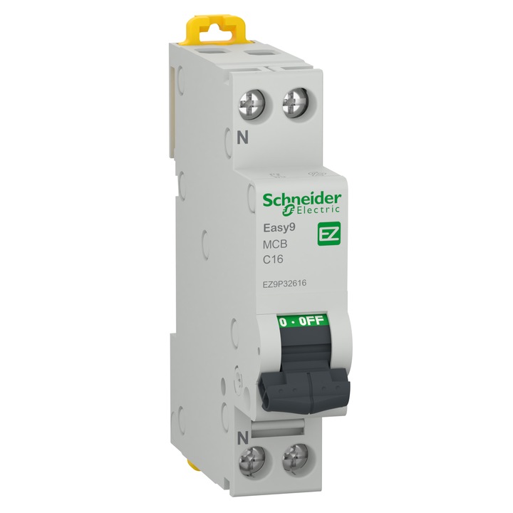 Автоматичен предпазител Schneider Easy9 EZ9P32616, 1P+N, 16A, 4500 C, Термомагнитен, Clipsabil