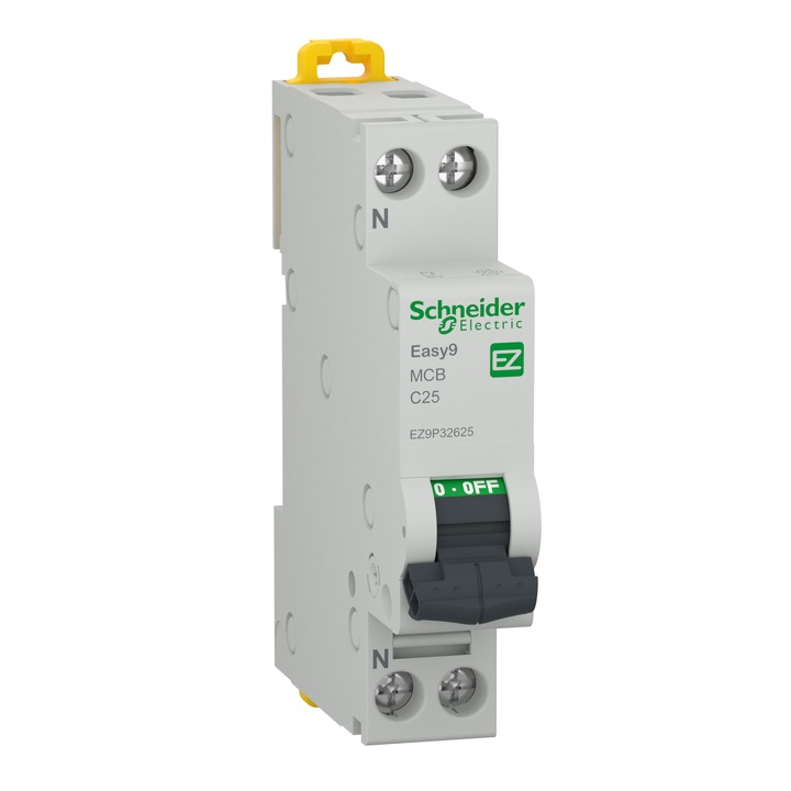 Автоматичен предпазител Schneider Easy9 EZ9P32625, 1P+N, 25A, 4500 C, Термомагнитен, Clip-on