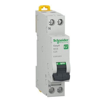 Siguranta eletrica automata Schneider Easy9, 1P+N, 25A, 4500 C, termo-magnetic, Clipsabil Siguranta eletrica automata Schneider Easy9, 1P+N, 25A, 4500 C, termo-magnetic, Clipsabil