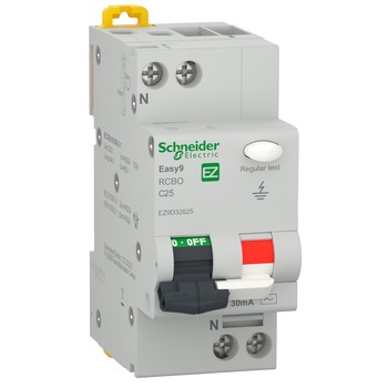 Intrerupator automat diferential Schneider Easy9, RCBO 1P+N 4500 AC 30mA C 25A Intrerupator automat diferential Schneider Easy9, RCBO 1P+N 4500 AC 30mA C 25A
