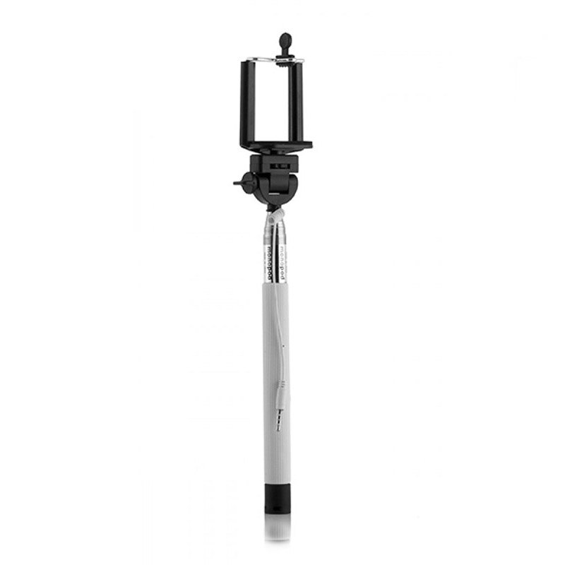 Selfie stick cu declansator, cu fir, argintiu/negru