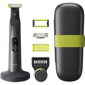 Aparat hibrid de barbierit, tuns barba si parul corporal Philips OneBlade Pro QP6650/61, pieptene cu 14 lungimi, pieptene corp, accesoriu de protectie, reincarcabil, autonomie 120 min, umed si uscat, lama inlocuibila, suport incarcare, toc transport, Crom Aparat hibrid de barbierit, tuns barba si parul corporal Philips OneBlade Pro QP6650/61, pieptene cu 14 lungimi, pieptene corp, accesoriu de protectie, reincarcabil, autonomie 120 min, umed si uscat, lama inlocuibila, suport incarcare, toc transport, Crom