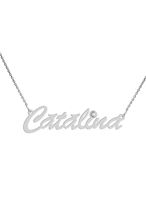 Colier aur alb 14K, Coriolan, nume Catalina, diamant 0.01 carate GVS1, 42-45 cm