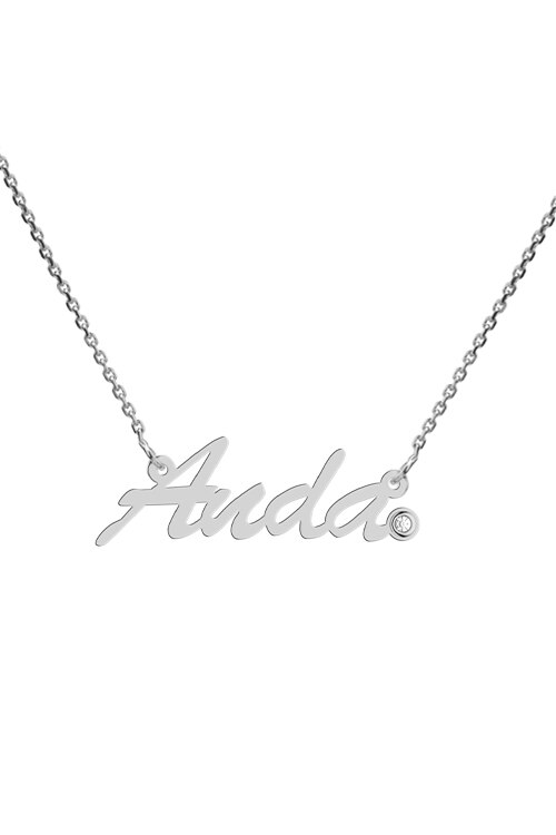 Colier aur alb 14K, Coriolan, nume Anda, diamant 0.01 carate GVS1, 42-45 cm