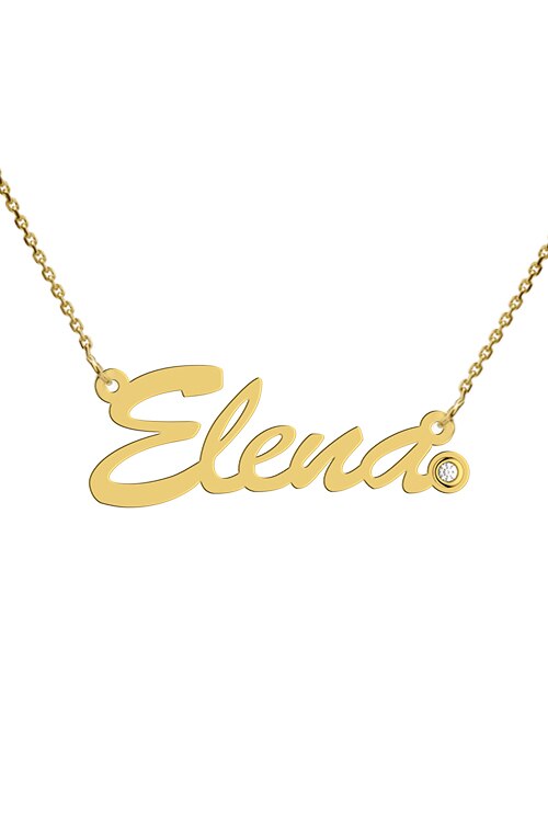Colier aur galben 14K, Coriolan, nume Elena, diamant 0.01 carate GVS1, 42-45 cm