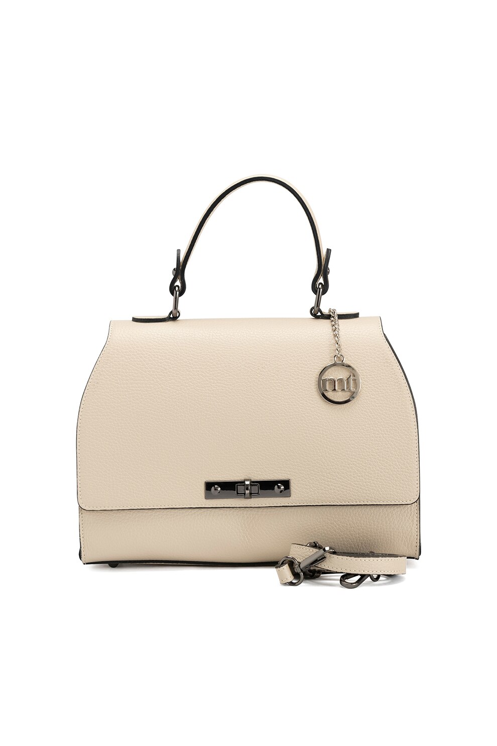 Mia Tomazzi, Geanta de piele cu inchidere rotativa, Bej