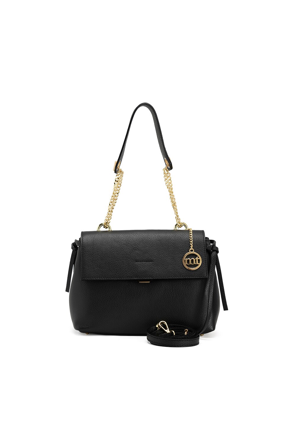 Mia Tomazzi, Geanta de piele cu bareta de umar si clapa, Negru