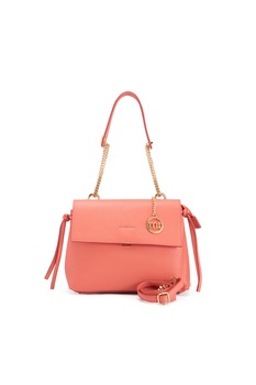 Mia Tomazzi, Geanta de piele cu bareta de umar si clapa, Roz somon Mia Tomazzi, Geanta de piele cu bareta de umar si clapa, Roz somon