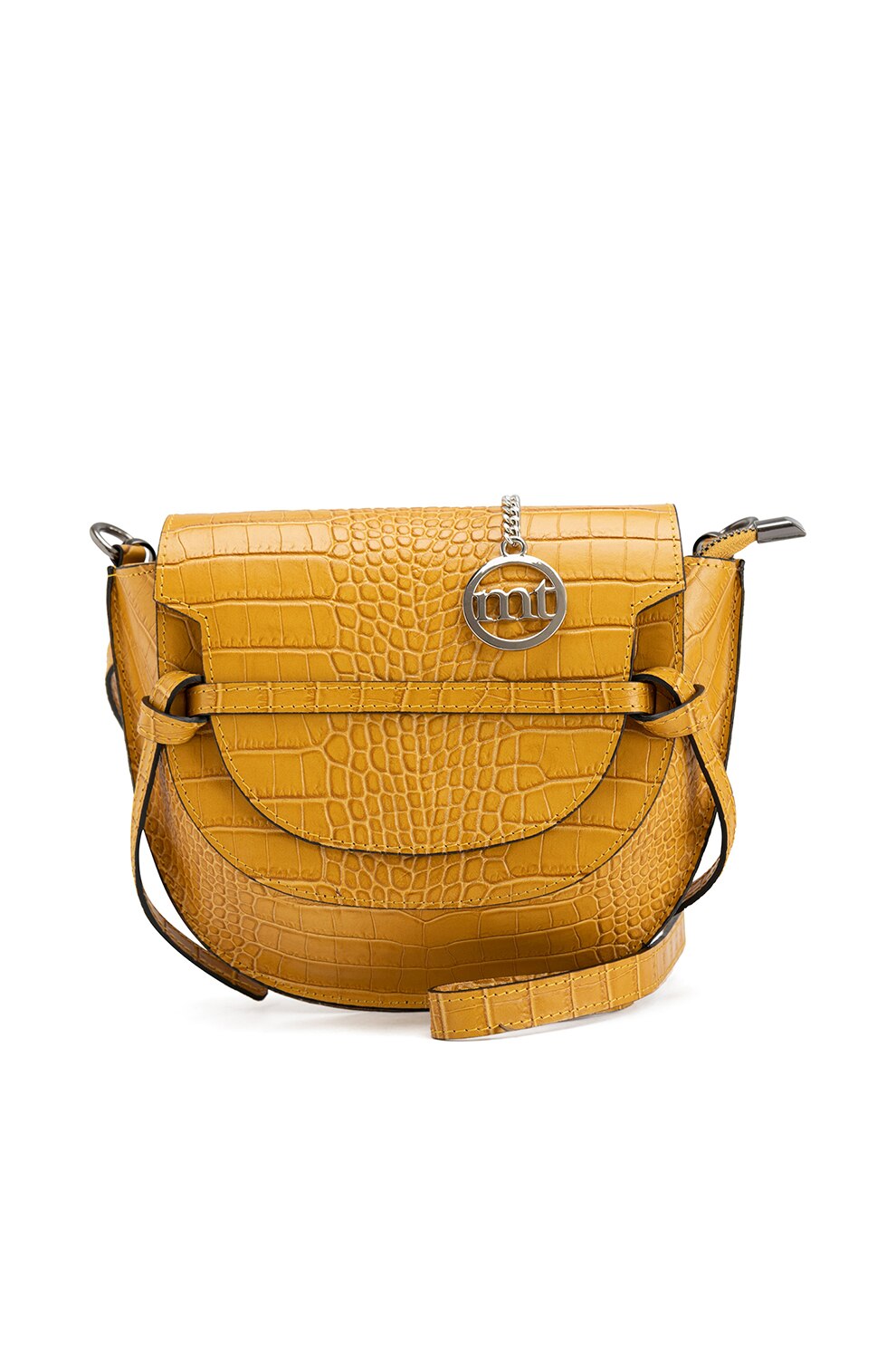 Mia Tomazzi, Geanta crossbody de piele cu aspect de piele de reptila, Ocru