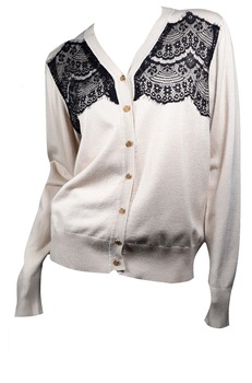 Bluza dama, cu nasturi si dantela, Crem & negru Bluza dama, cu nasturi si dantela, Crem & negru