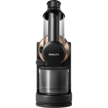 Storcator de fructe si legume prin presare la rece Philips Viva Collection HR1888/70, 150 W, capacitate vas 1 l, Recipient pulpa 0.75 l, Tub de alimentare 70 mm, Negru/Auriu Storcator de fructe si legume prin presare la rece Philips Viva Collection HR1888/70, 150 W, capacitate vas 1 l, Recipient pulpa 0.75 l, Tub de alimentare 70 mm, Negru/Auriu