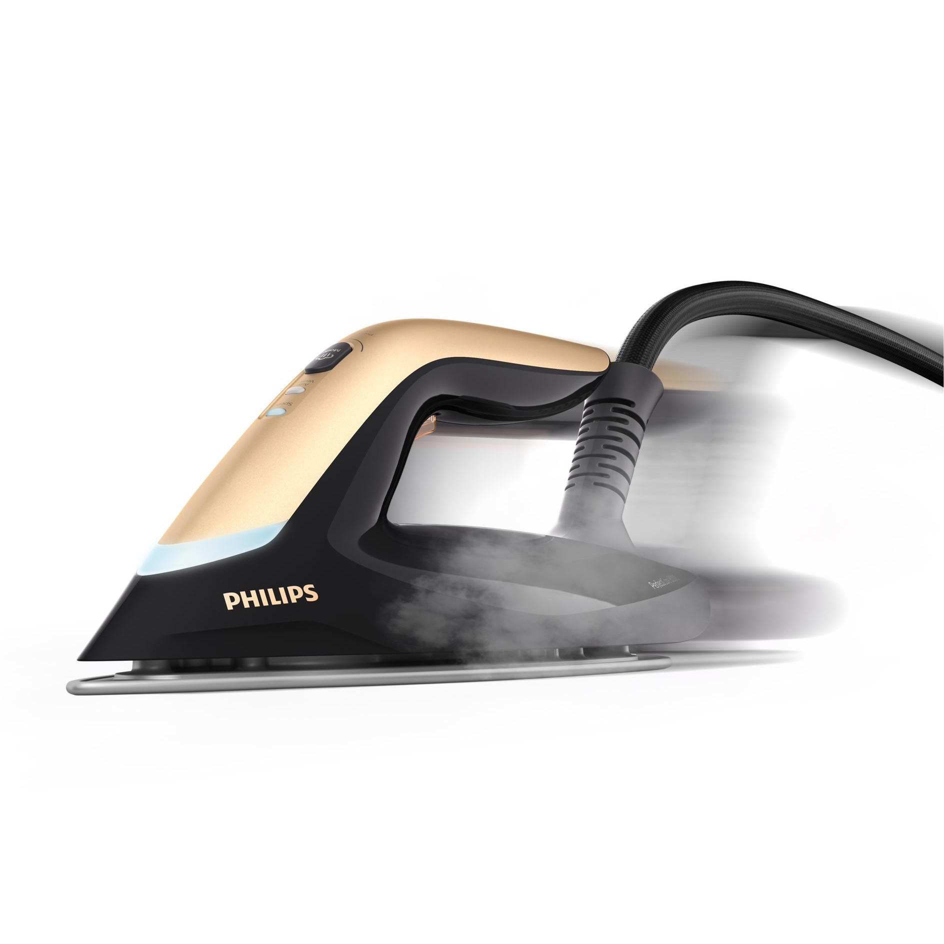 Statie de calcat cu abur Philips PerfectCare Seria 8000 PSG8130/80, 2700W, 8.5 bari, jet de abur continuu 170 g/min, jet de abur 700g, talpa SteamGlide Elite, OptimalTemp, rezervor 1.8L, Easy De-Calc Plus, oprire automata, negru