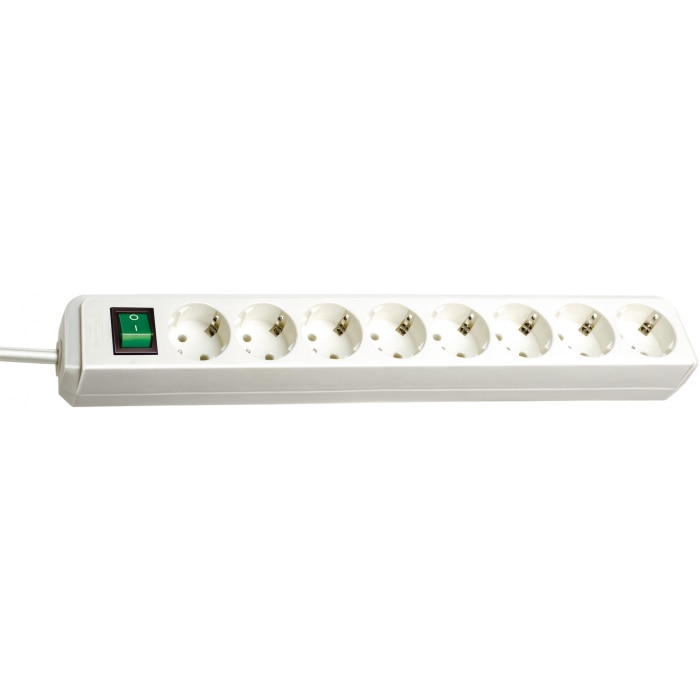 Prelungitor Brennenstuhl Eco-Line, cu intrerupator, 8 prize, cablu H05VV-F 3G1.5, 3m, Alb