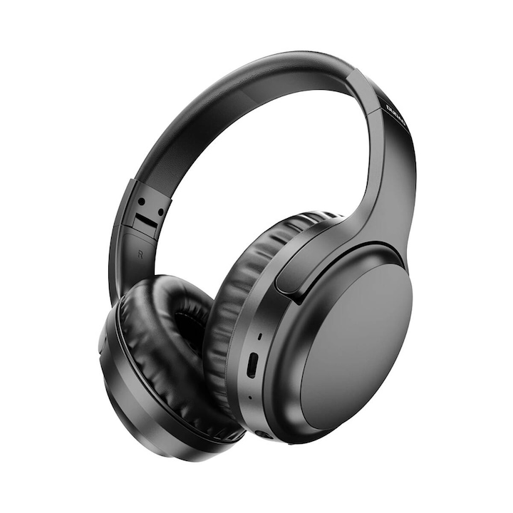 Casti audio SIKS® on-ear Bluetooth 5.0, incarcare rapida, microfon HD, confortabil, negru
