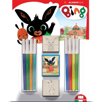 Set pictura 11 piese, 2 stampile, tus si 8 carioci Bing, Multiprint Set pictura 11 piese, 2 stampile, tus si 8 carioci Bing, Multiprint