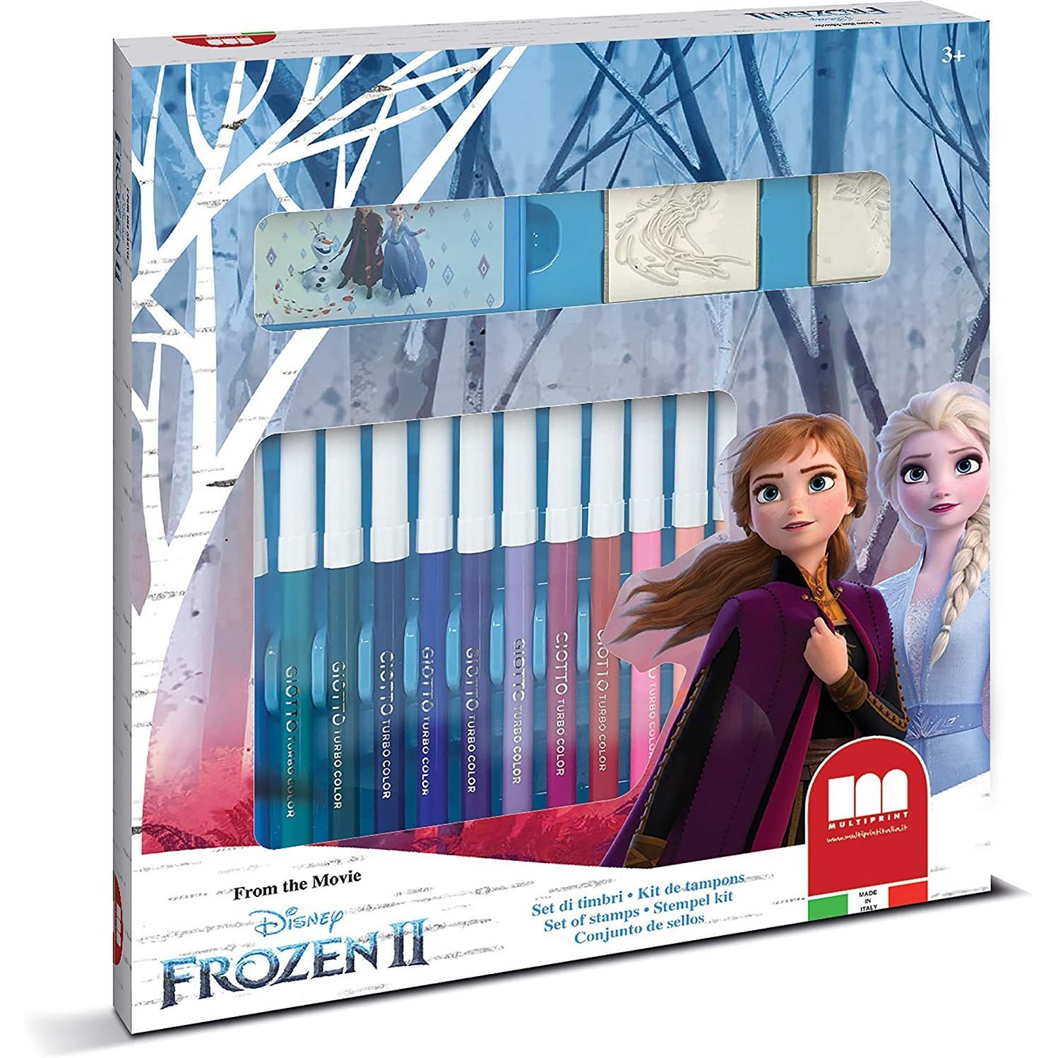 Set pictura 22 piese, 2 stampile, tus, 18 carioci si caiet cu activitati Frozen 2, Multiprint